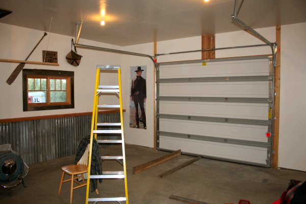 Interior view of garage door end of structure